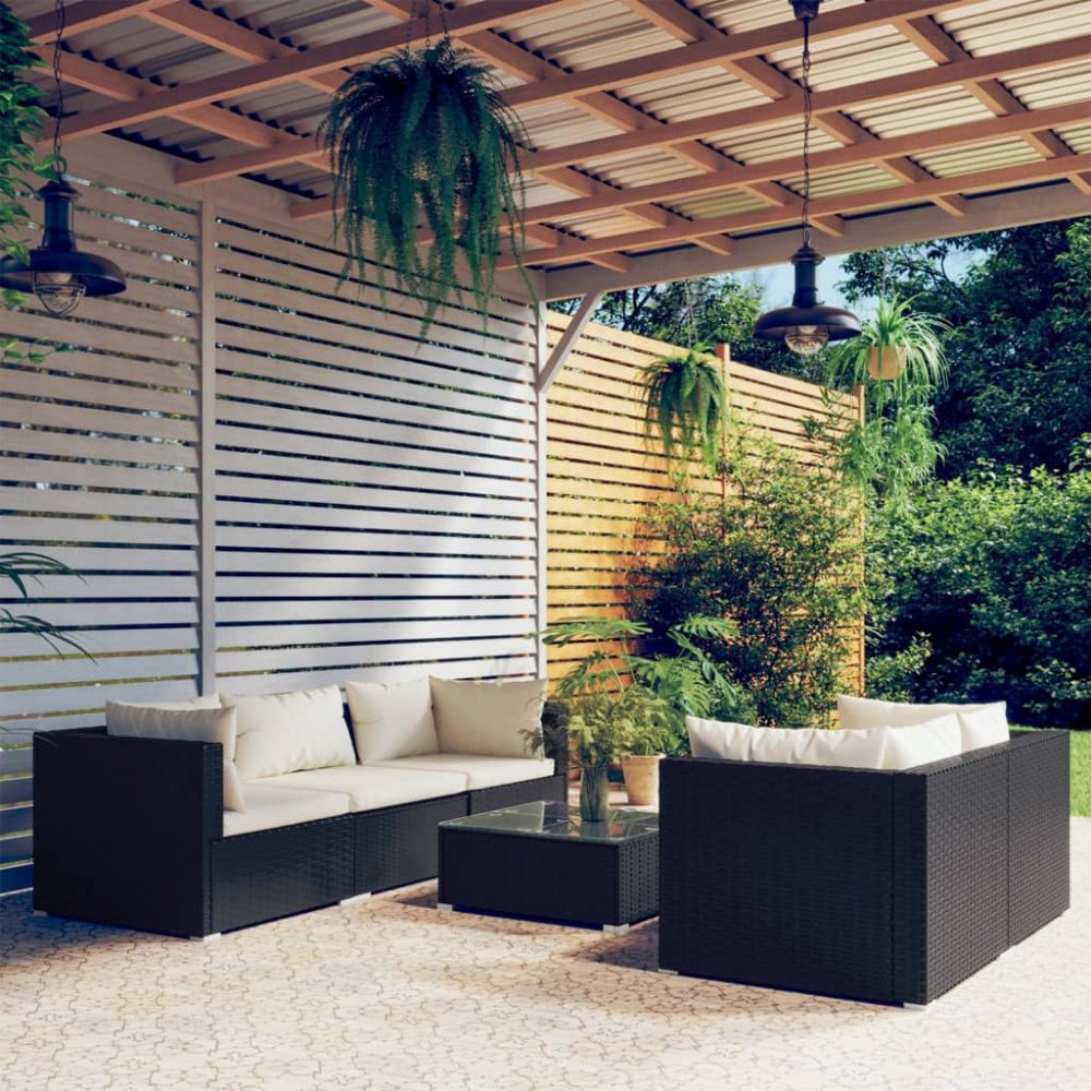 vidaXL Loungegrupp med dynor 6 delar svart konstrotting