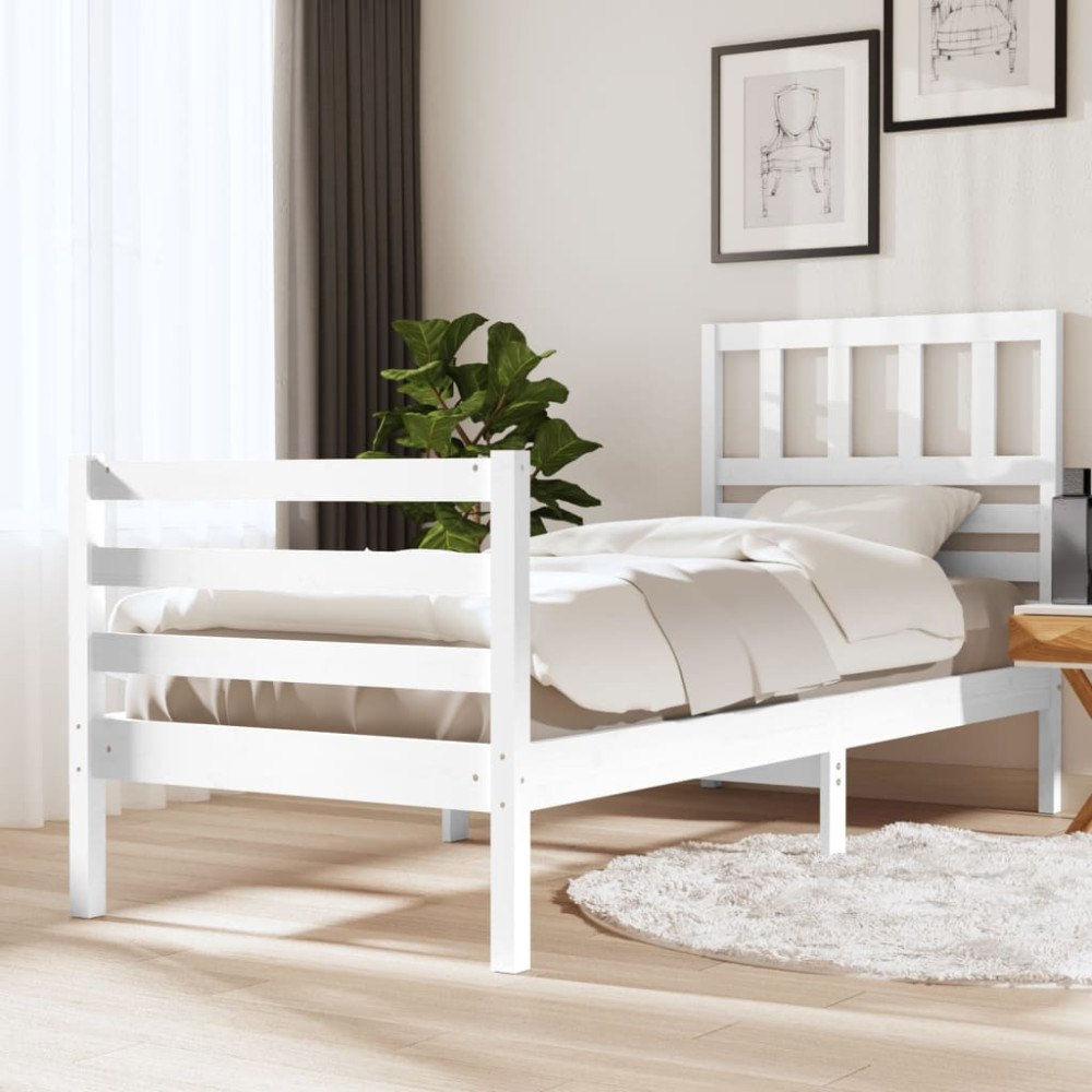 vidaXL Sängram massivt trä 75x190 cm vit