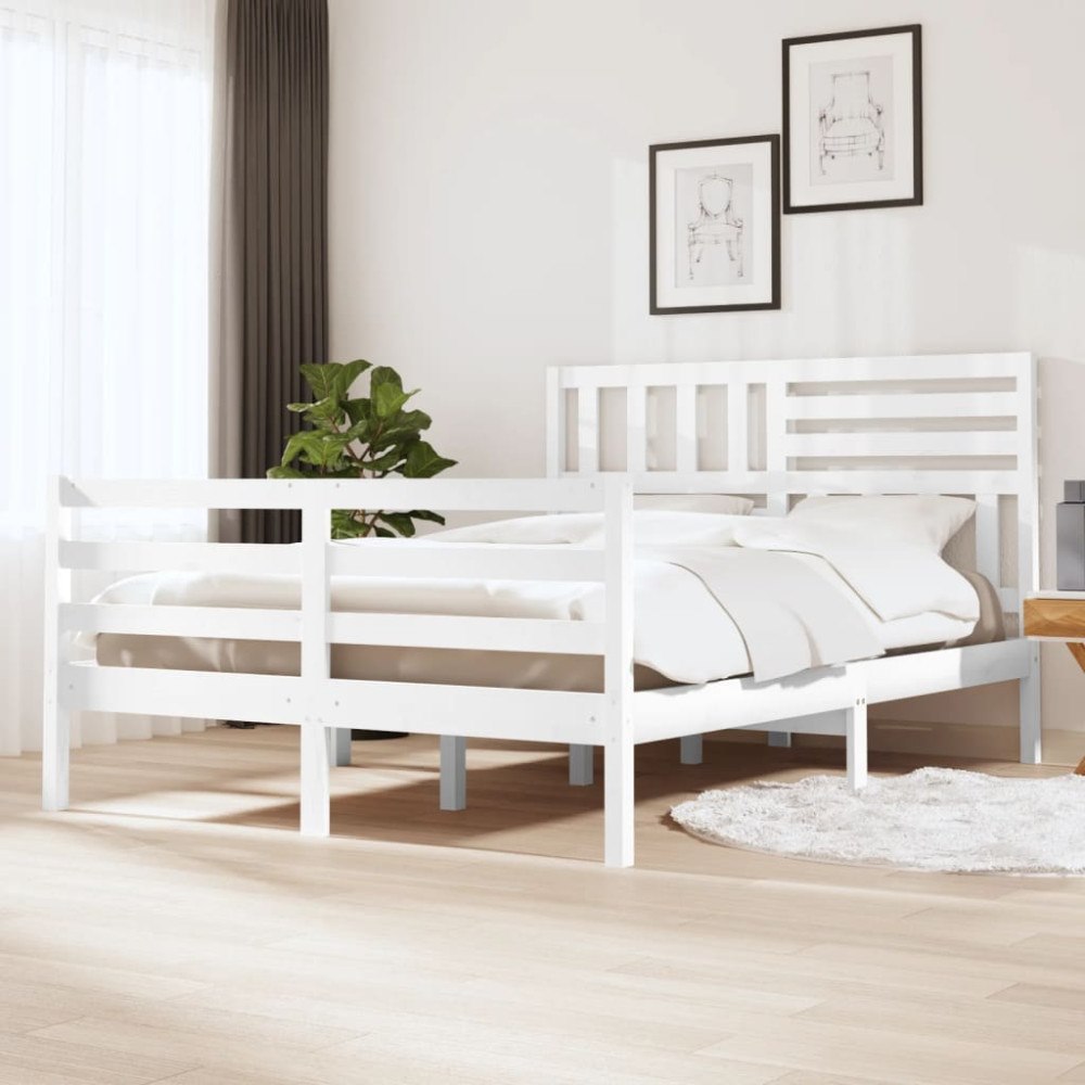 vidaXL Sängram vit massivt trä 120x200 cm enkelsäng
