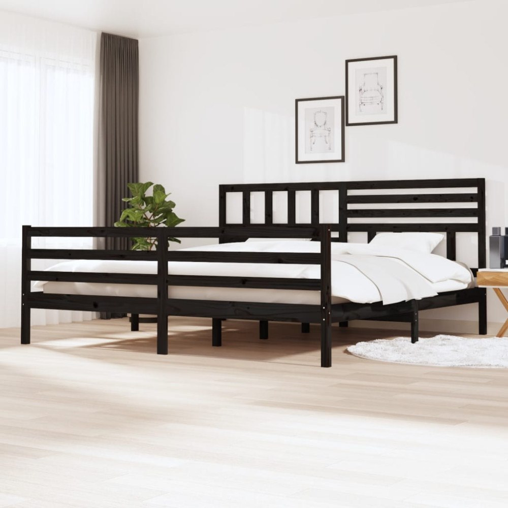 vidaXL Sängram svart massivt trä 200x200 cm