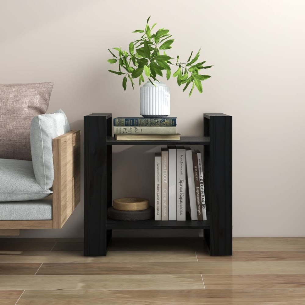 vidaXL Bokhylla/Rumsavdelare svart 60x35x57 cm massiv furu