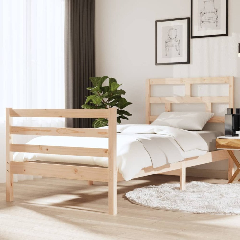vidaXL Sängram massiv furu 90x190 cm