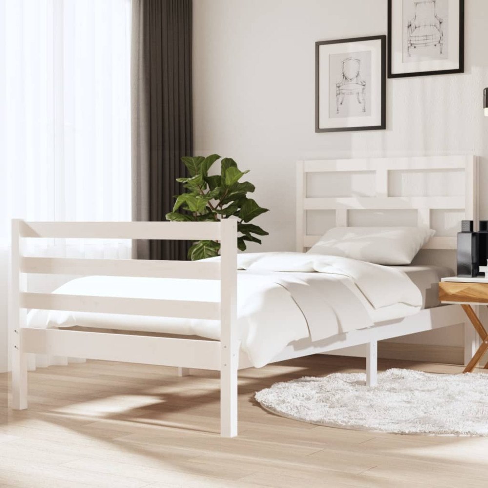 vidaXL Sängram massiv furu 90x190 cm vit