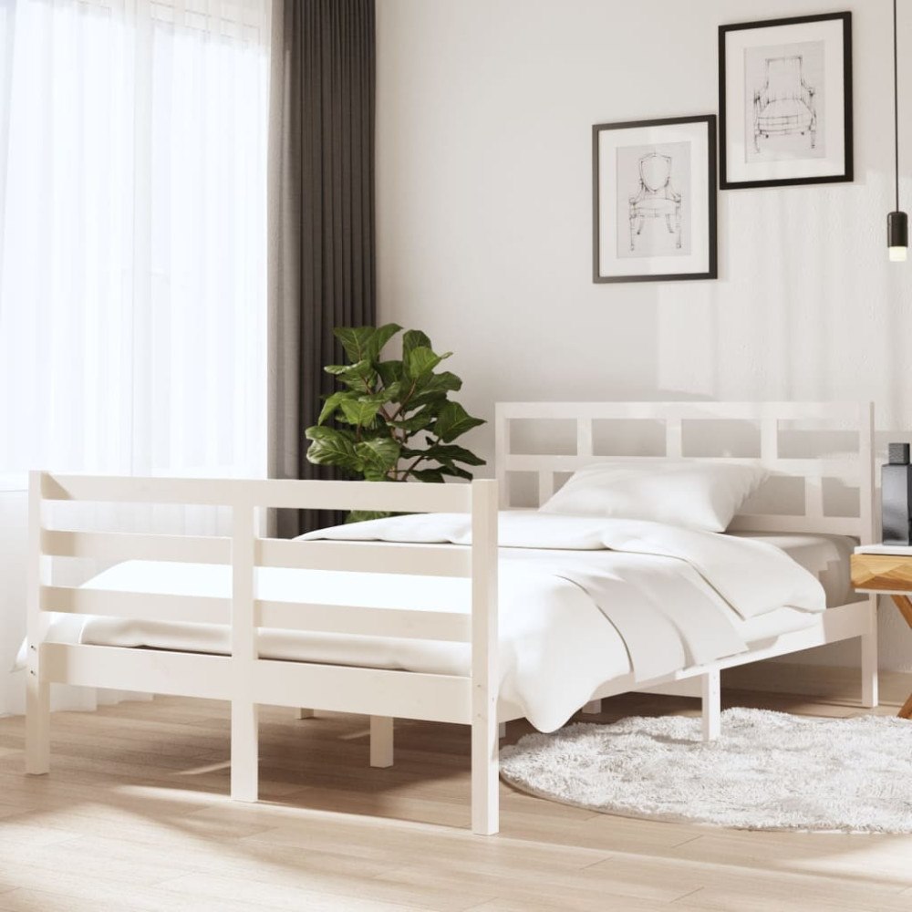 vidaXL Sängram massiv furu 120x190 cm vit
