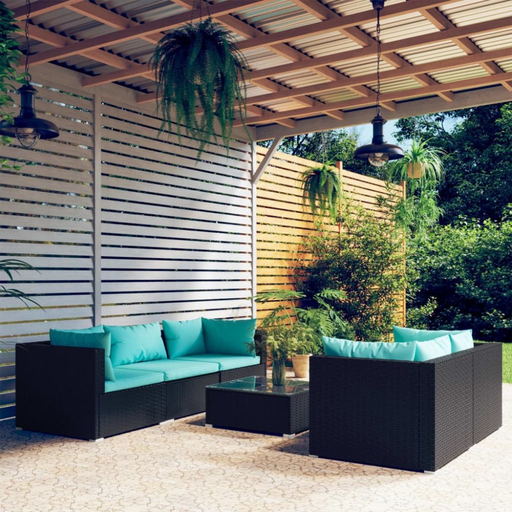 vidaXL Loungegrupp med dynor 6 delar svart konstrotting