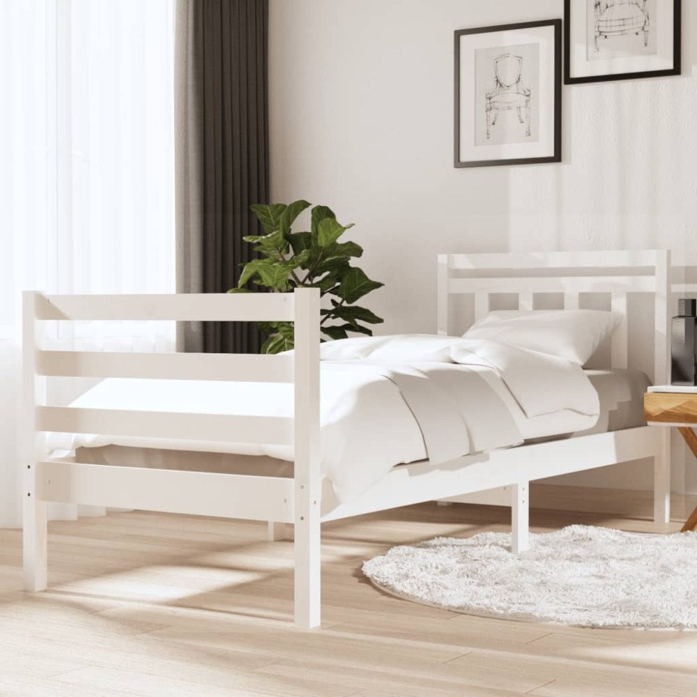 vidaXL Sängram massiv furu 90x190 cm vit