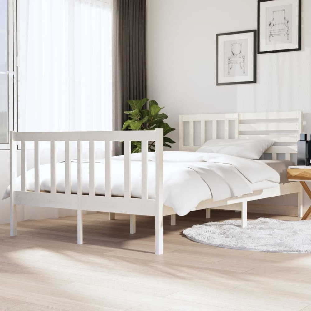 vidaXL Sängram massiv furu 135x190 cm vit