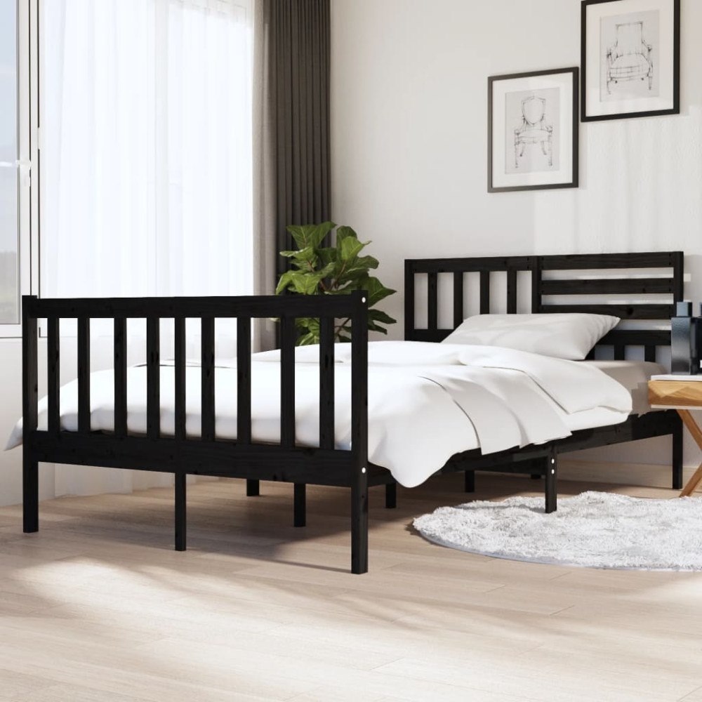 vidaXL Sängram svart massivt trä 140x190 cm