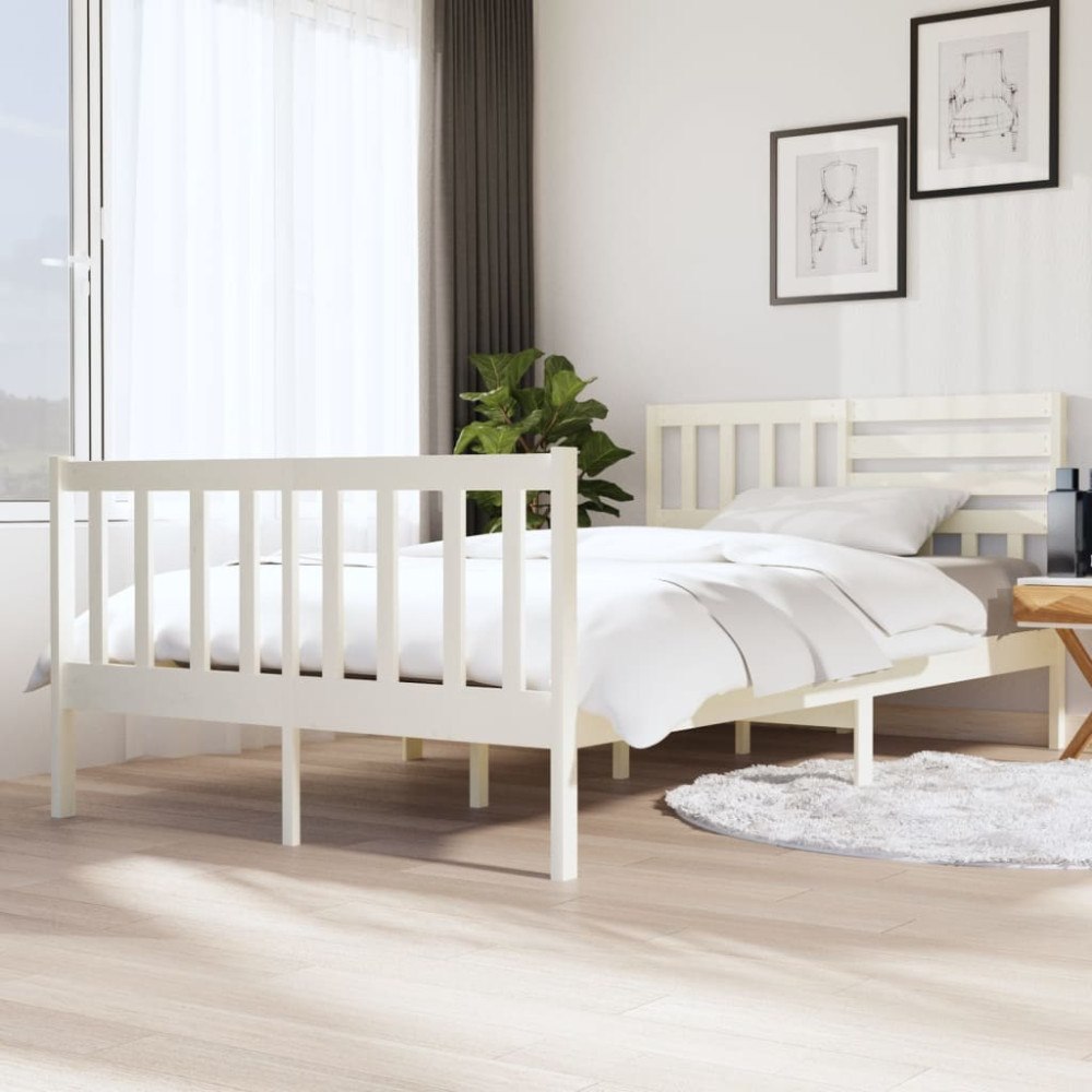 vidaXL Sängram vit massivt trä 120x200 cm