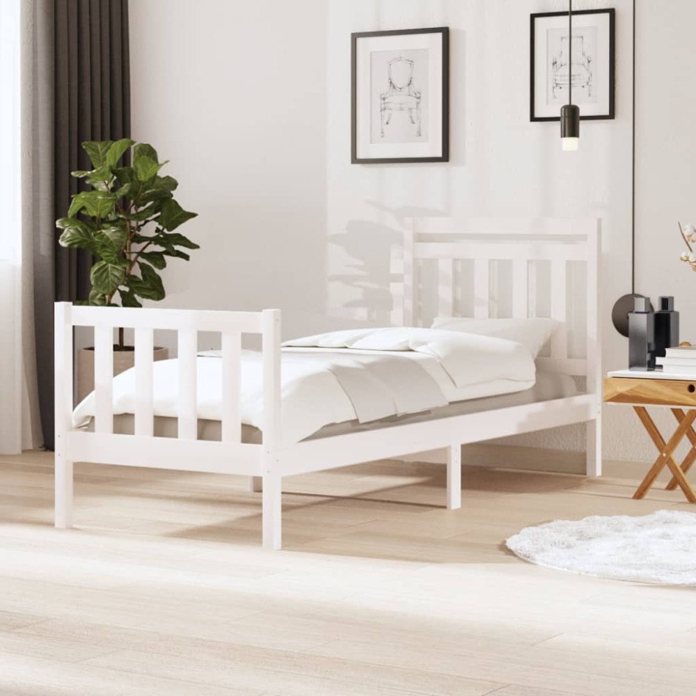 vidaXL Sängram massiv furu 90x190 cm vit