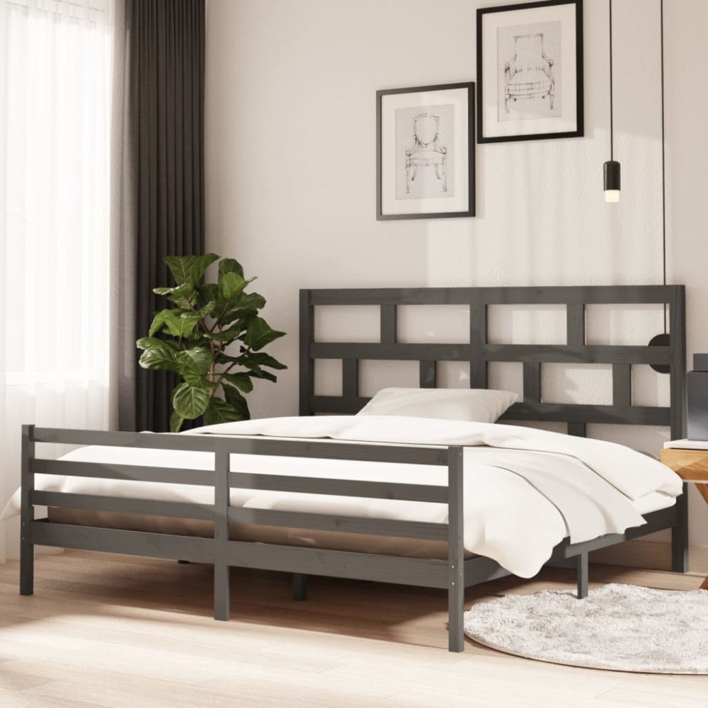 vidaXL Sängram grå massiv furu 200x200 cm