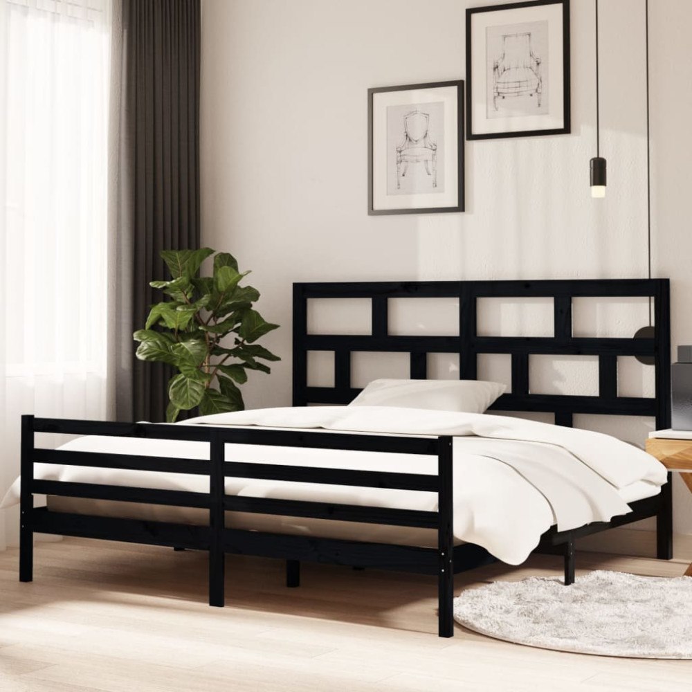 vidaXL Sängram svart massiv furu 200x200 cm