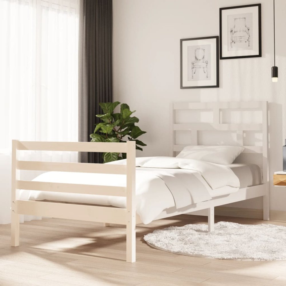 vidaXL Sängram vit massiv furu 90x200 cm enkelsäng