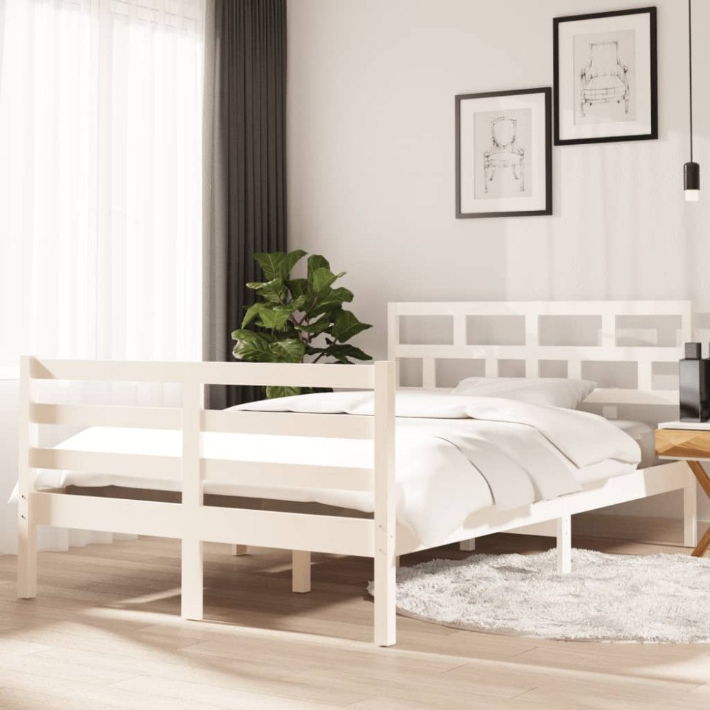 vidaXL Sängram vit massiv furu 120x200 cm enkelsäng