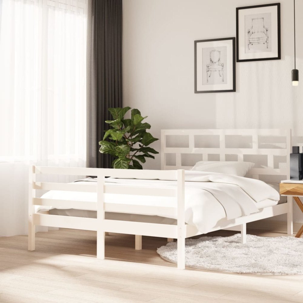 vidaXL Sängram vit massiv furu 140x200 cm