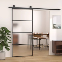 vidaXL Skjutdörr frostat ESG-glas och aluminium 90x205 cm svart