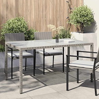 vidaXL Trädgårdsbord 150x90x75 cm härdat glas och konstrotting grå