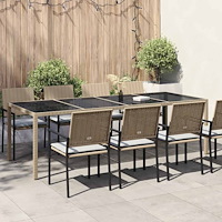 vidaXL Trädgårdsbord beige 250x100x75 cm härdat glas och konstrotting