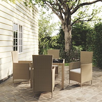 vidaXL Matgrupp för trädgården med dynor 5 delar konstrotting beige