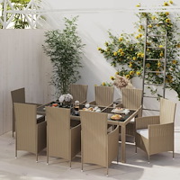 vidaXL Matgrupp för trädgården med dynor 9 delar konstrotting beige
