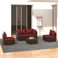 vidaXL Loungegrupp med dynor 5 delar konstrotting brun