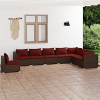vidaXL Loungegrupp med dynor 8 delar konstrotting brun
