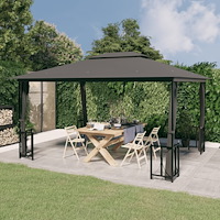 vidaXL Paviljong med draperier och dubbelt tak 3x4 m antracit