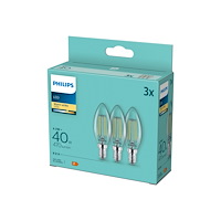 Philips Philips - LED-glödlampa med filament - form: B35 - klar finish - E14 - 4.3 W - varmt vitt ljus - 2700 K (paket om 3)