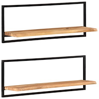 vidaXL Vägghyllor 2 st 100x24x35 cm massivt akaciaträ och stål