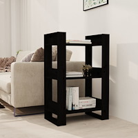 vidaXL Bokhylla/Rumsavdelare svart 60x35x91 cm massiv furu