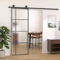 vidaXL Skjutdörr frostat ESG-glas och aluminium 76x205 cm svart