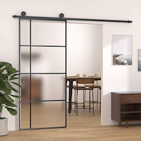 vidaXL Skjutdörr frostat ESG-glas och aluminium 90x205 cm svart