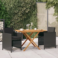 vidaXL Matgrupp för trädgården med dynor 3 delar svart