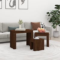 vidaXL Satsbord 3 st brun ek konstruerat trä