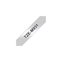 Brother Tape BROTHER TZEM931 12mm sv på silver