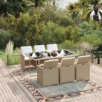 vidaXL Matgrupp för trädgården med dynor 7 delar konstrotting beige