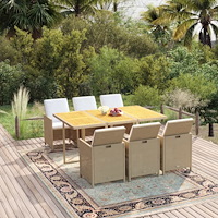 vidaXL Matgrupp för trädgården med dynor 7 delar konstrotting beige
