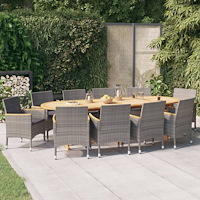 vidaXL Matgrupp för trädgården med dynor 11 delar grå