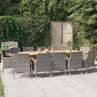 vidaXL Matgrupp för trädgården med dynor 13 delar grå