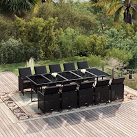 vidaXL Matgrupp för trädgården med dynor 11 delar konstrotting svart