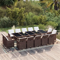 vidaXL Matgrupp för trädgården med dynor 15 delar konstrotting brun