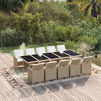 vidaXL Matgrupp för trädgården med dynor 11 delar konstrotting beige