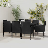 vidaXL Matgrupp för trädgården 9 delar konstrotting svart