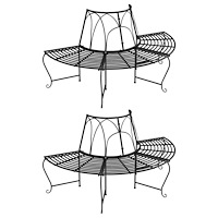 vidaXL Halvrund trädbänk 2 st Ø159 cm svart stål