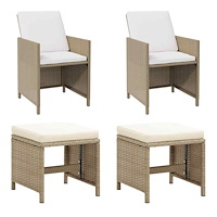 vidaXL Trädgårdsstolar med pallar 2 st konstrotting beige