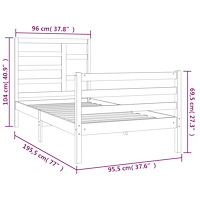 vidaXL Sängram massivt trä 90x190 cm