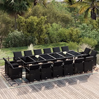 vidaXL Matgrupp för trädgården med dynor 17 delar konstrotting svart