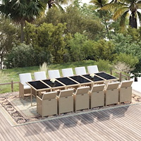 vidaXL Matgrupp för trädgården med dynor 13 delar konstrotting beige