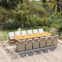 vidaXL Matgrupp för trädgården med dynor 13 delar konstrotting beige