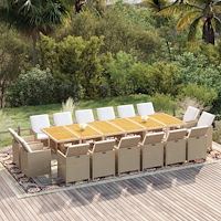 vidaXL Matgrupp för trädgården med dynor 17 delar konstrotting beige
